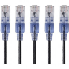 Monoprice 5-Pack, SlimRun Cat6A Ethernet Network Patch Cable, 3ft Black - 3 ft Category 6a Network Cable for Network Device, PC, Computer, Server, Printer, Router, Network Media Player, VoIP Device, PoE-enabled Device, Network Device - First End: 1 x RJ-4