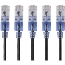 Monoprice 5-Pack, SlimRun Cat6A Ethernet Network Patch Cable, 5ft Black - Category 6a for Network Device, PC, Computer, Server, Printer, Router, Network Media Player, VoIP Device, PoE-enabled Device, Network Device - Patch Cable - 5 ft - 5 Pack - 1 x RJ-4