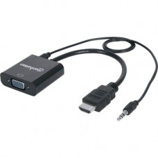 Manhattan HDMI Male to VGA Female Converter with Audio and Optional USB Micro-B Power Port - Retail Bag - 1 x DB-15 Female VGA - 1 x Mini-phone Female Audio, 1 x Female Micro USB - Nickel Connector 151559