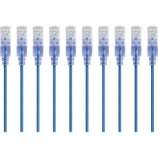 Monoprice 10-Pack, SlimRun Cat6A Ethernet Network Patch Cable, 7ft Blue - 7 ft Category 6a Network Cable for PC, Server, Printer, Router, Network Media Player, VoIP Device, PoE-enabled Device, Network Device - First End: 1 x RJ-45 Male Network - Second En