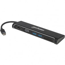 Manhattan SuperSpeed USB-C to HDMI/VGA 4-in-1 Docking Converter - USB 3.1 C Male to HDMI or VGA Converter - Two-Port USB 3.0 Hub and SD Card Reader - Aluminum - Black - UHD 4K@30Hz Video and Audio with HDMI Connection or HD 1080p Video with a VGA Connecti