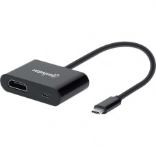 Manhattan USB-C to HDMI Converter With Power Delivery Port - 1 Pack - 1 x 24-pin USB Type C USB 3.2 (Gen 1) Male - 1 x 19-pin HDMI HDMI 2.0 Digital Audio/Video Female, 1 x USB Type C USB 3.2 (Gen 1) Power Female - 3840 x 2160 Supported - Black 153416