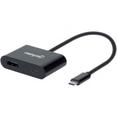 Manhattan USB-C to DisplayPort Converter with Power Delivery Port - 1 x Type C Male USB - 1 x DisplayPort Female Digital Audio/Video, 1 x Type C Female Power - 1920 x 1080 Supported - Black 153447