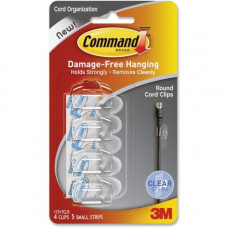 3m Command&trade; Clear Round Cord Clips with Clear Strips - Cord Clip - Clear - 4 Clips/Pack - TAA Compliance 17017CLRES