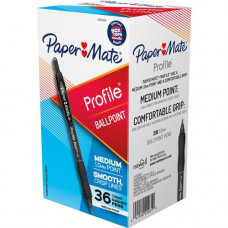 Newell Rubbermaid Paper Mate Profile 1.0mm Ballpoint Pens - Medium Pen Point - 1 mm Pen Point Size - Conical Pen Point Style - Retractable - Black - Black Barrel - 36 / Box - TAA Compliance 2095459