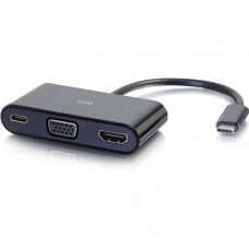 C2g USB C to HDMI and VGA Multiport Adapter with Power Delivery - 1 x Type C Male USB - 1 x Type C Female USB, 1 x HD-15 Female Video, 1 x HDMI Female Digital Audio/Video - 3840 x 2160 Supported - Nickel Connector - Black 26884