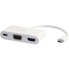 C2g USB C to HDMI and VGA Adapter Converter with Power Delivery - White - 1 x Type C Male USB - 1 x Type C Female USB, 1 x HDMI (Type A) Female Digital Audio/Video, 1 x HD-15 Female VGA - 3840 x 2160 Supported - Nickel Connector - White 26885