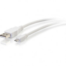C2g 1ft USB 2.0 A to Micro-USB B Cable White - 1&#39;&#39; USB Cable - 1 ft USB Data Transfer Cable for Smartphone, Tablet, Peripheral Device, PC - First End: 1 x Type A Male USB - Second End: 1 x Type B Male Micro USB - 480 Mbit/s - Shielding - 2