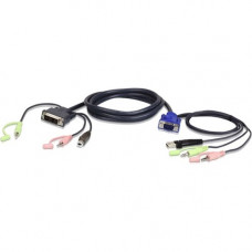 ATEN 1.8M USB VGA to DVI-A KVM Cable with Audio - 5.91 ft KVM Cable for KVM Switch, PC - First End: 1 x USB Type A - Male, 1 x Mini-phone Stereo Audio - Male, 1 x HD-15 - Male - Second End: 1 x USB Type B - Male, 1 x Mini-phone Stereo Audio - Male, 1 x DV
