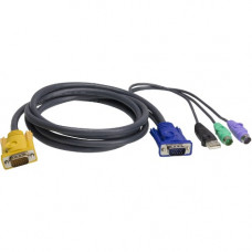 ATEN Combo kVM Cable - 6 ft KVM Cable - First End: 1 x HD-15 Male VGA - Second End: 1 x HD-15 Male VGA, Second End: 1 x Mini-DIN Male Keyboard/Mouse, Second End: 1 x Type A Male USB, Second End: 1 x Mini-DIN Male Keyboard/Mouse - Shielding - Black 2L5302U