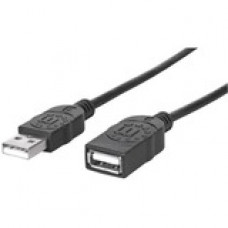 Manhattan USB Extension Data Transfer Cable - 3.28 ft USB Data Transfer Cable - First End: USB 2.0 Type A - Male - Second End: USB 2.0 Type A - Female - 480 Mbit/s - Extension Cable - Black 308519