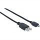 Manhattan Hi-Speed USB 2.0 A Male to Micro-B Male Device Cable, 10 ft, Black - USB - 60 MB/s - 10 ft - 1 x Type A Male USB - 1 x Micro Type B Male USB - Nickel Plated Connector - Shielding - Black 325684