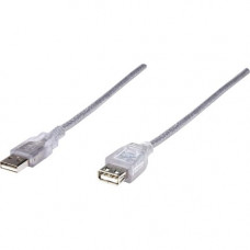 Manhattan Hi-Speed USB 2.0 A Male to A Female Extension Cable, 6&#39;&#39;, Translucent Silver - Hi-Speed USB 2.0 for ultra-fast data transfer rates with zero data degradation 336314