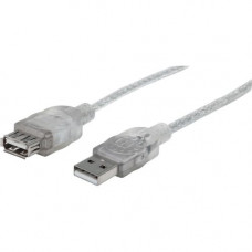 Manhattan Hi-Speed USB 2.0 A Male to A Female Extension Cable, 10&#39;&#39;, Translucent Silver - Hi-Speed USB 2.0 for ultra-fast data transfer rates with zero data degradation 340496