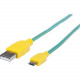 Manhattan Hi-Speed USB 2.0 A Male to Micro-B Male Braided Cable, 1 m (3 ft.), Teal/Yellow - USB for Smartphone, Tablet, Cellular Phone - 60 MB/s - 1 x Type A Male USB - 1 x Micro Type B Male USB - Gold Plated Contact - Shielding 352710