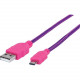 Manhattan Hi-Speed USB 2.0 A Male to Micro-B Male Braided Cable, 1.8 m (6 ft.), Purple/Pink - USB for Smartphone, Tablet, Cellular Phone - 60 MB/s - 1 x Type A Male USB - 1 x Micro Type B Male USB - Gold Plated Contact - Shielding 352741