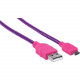 Manhattan Hi-Speed USB 2.0 A Male to Micro-B Male Braided Cable, 1 m (3 ft.), Purple/Pink - USB for Smartphone, Tablet, Cellular Phone - 60 MB/s - 1 x Type A Male USB - 1 x Micro Type B Male USB - Gold Plated Contact - Shielding 352758
