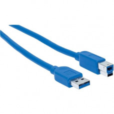 Manhattan SuperSpeed USB Device Cable - USB for Notebook, Camera, USB Hub, PDA - 640 MB/s - 1.5 ft - 1 x Type A Male USB - 1 x Type B Male USB - Gold Plated Contact - Shielding - Blue 354301