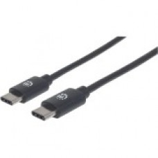 Manhattan Hi-Speed USB C Device Cable - 6.56 ft USB Data Transfer Cable - First End: 1 x Type C Male USB - Second End: 1 x Type C Male USB - 60 MB/s - Shielding - Nickel Plated Contact - Black 354875