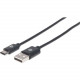 Manhattan Hi-Speed USB 2.0 Type-C to Type-A Device Cable - 6&#39;&#39; - USB 2.0 - Type-A Male to Type-C Male - 480 Mbps - 6&#39;&#39; (2m) - Black - Retail Bag 354929