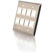 C2g 8-Port Double Gang Multimedia Keystone Wall Plate - Stainless Steel - 8 x Socket(s) - 2-gang - TAA Compliance 37099