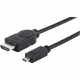 Manhattan HDMI Male to Micro-Male High Speed Shielded Cable w/ Ethernet, 6.6&#39;&#39;, Black, Retail Blister - Supports HDMI Ethernet Channel, Audio Return Channel, 3D Video, 4K Display and Deep Color 390538