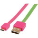 Manhattan Flat Hi-Speed USB 2.0 A Male to Micro-B Male - 6 ft - Pink/Green - Retail Blister - USB for Tablet, Smartphone, Notebook - 60 MB/s - 6 ft - 1 x Type A Male USB - 1 x Type B Male Micro USB - Nickel Plated Connector - Gold Plated Contact - Pink, G