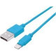 Manhattan iLynk Lightning Cable - MFi Certified - 3 ft - Blue - Proprietary/USB for Phone, Hub, iPod, iPad, iPhone - 60 MB/s - 3 ft - 1 x Type A Male USB - 1 x Lightning Male Proprietary Connector - MFI - Nickel Plated Connector - Blue 391467