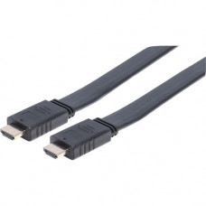 Manhattan Flat High Speed HDMI Cable with Ethernet - 30 ft - HDMI for Audio/Video Device, TV, Blu-ray Player, Gaming Console - 1.28 GB/s - 30 ft - 1 x HDMI Male Digital Audio/Video - 1 x HDMI Male Digital Audio/Video - Gold Plated Contact - Shielding - Bl