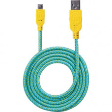 Manhattan Hi-Speed USB 2.0 A Male to Micro-B Male Braided Cable, 1.8 m (6 ft.), Teal/Yellow - USB for Smartphone, Tablet, Cellular Phone - 60 MB/s - 1 x Type A Male USB - 1 x Micro Type B Male USB - Gold Plated Contact - Shielding 352703