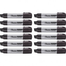 Newell Rubbermaid Sanford Sharpie Magnum Permanent Markers - Chisel Marker Point Style - Black - Aluminum Barrel - 12 / Box - TAA Compliance 44001BX