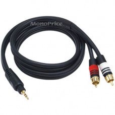 Monoprice 3ft Premium 3.5mm Stereo Male to 2RCA Male 22AWG Cable (Gold Plated) - Black - 3 ft Mini-phone/RCA Audio Cable for Audio Device, Headphone, Cellular Phone, Receiver, Audio Amplifier, Notebook - First End: 1 x Mini-phone Male Stereo Audio - Secon