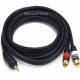 Monoprice 6ft Premium 3.5mm Stereo Male to 2RCA Male 22AWG Cable (Gold Plated) - Black - 6 ft Coaxial Audio Cable for Headphone, Audio Amplifier, A/V Receiver, Cellular Phone, Audio Device - First End: 1 x Mini-phone Male Stereo Audio - Second End: 2 x RC