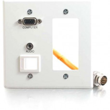 C2g RapidRun Double Gang Integrated VGA (HD15) + 3.5mm + Keystone + Decorative[ Style Wall Plate - White - 2-gang - White - 1 x Mini-phone Port(s) - 1 x VGA Port(s) 60057