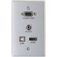 C2g -RapidRun VGA + 3.5mm + HDMI and USB Pass Through Single Gang Wall Plate - 1-gang - Aluminum - 1 x HDMI Port(s) - 1 x Mini-phone Port(s) - 1 x VGA Port(s) 60171
