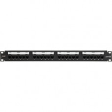 Leviton Cat 6 Universal Patch Panel, 24-Port, 1RU. Cable Management Bar Included - 24 Port(s) - 24 x RJ-45 - 1U High - Black - 19" Wide - Rack-mountable 69586-058-U24
