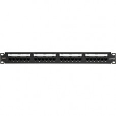 Leviton Cat 6 Universal Patch Panel, 24-Port, 1RU. Cable Management Bar Included - 24 Port(s) - 24 x RJ-45 - 1U High - Black - 19" Wide - Rack-mountable 69586-058-U24
