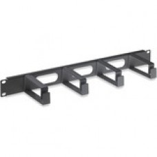 Intellinet 19" Cable Management Panel with 4 Long Plastic Rings - Black - 1U Rack Height - 19" Panel Width 711074