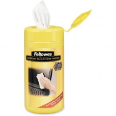 Fellowes Screen Cleaning Wipes - 100ct - For Display Screen, Scanner, PDA, Copier - Streak-free, Pre-moistened, Non-toxic, Anti-static, Alcohol-free - 100 / Canister - 100 / Each - White - TAA Compliance 99703