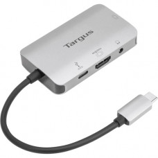 Targus USB-C Single Video Adapter with 100W PD Pass-Thru - 1 x Type C Male USB - 1 x HDMI Female Digital Audio/Video, 1 x HD-15 Female VGA, 1 x Type C Female USB, 1 x Mini-phone Female Audio - 1920 x 1200 Supported - Silver ACA960USZ