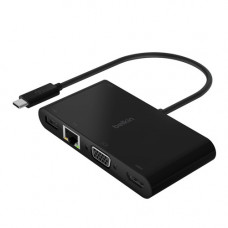 Belkin USB-C Multimedia + Charge Adapter - for Notebook - 100 W - USB Type C - 1 x USB 3.0 - Network (RJ-45) - HDMI - VGA - Wired AVC004BK-BL