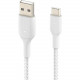 Belkin BOOST&uarr;CHARGE Braided USB-C to USB-A Cable - 3.28 ft USB/USB-C Data Transfer Cable for Smartphone, Power Bank - First End: 1 x Type C Male USB - Second End: 1 x Type A Male USB - White CAB002BT1MWH