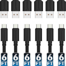 Sabrent 6-Pack 22AWG Premium 6ft USB-C to USB A 2.0 Sync and Charge Cables (CB-C6X6) - 6 ft USB/USB-C Data Transfer Cable for Smartphone, Tablet, Peripheral Device, PC, Hard Drive, Printer - First End: 1 x Type A Male USB - Second End: 1 x Type C Male USB