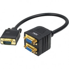 SIIG 1 ft VGA to 2x VGA Splitter Cable - M/F - 1 ft VGA Video Cable for Video Device - First End: 1 x HD-15 Male VGA - Second End: 2 x HD-15 Female VGA - Splitter Cable - Black - RoHS Compliance CB-VG0U11-S1