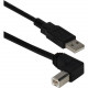 Qvs 4ft USB 2.0 High-Speed Type A Male to B Right Angle Male Cable - 4 ft USB Data Transfer Cable for Hub, Printer, Scanner, Portable Hard Drive - First End: 1 x Type A Male USB - Second End: 1 x Type B Male USB - Black CC2209C-04RA