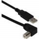 Qvs 8ft USB 2.0 High-Speed Type A Male to B Right Angle Male Cable - 8 ft USB Data Transfer Cable for Hub, Printer, Scanner, Portable Hard Drive - First End: 1 x Type A Male USB - Second End: 1 x Type B Male USB - Black CC2209C-08RA
