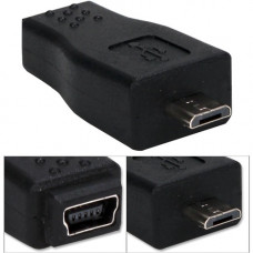 Qvs Micro-USB Male to Mini-USB Female Adaptor - 1 Pack - 1 x Type B Male Micro USB - 1 x Type B Female Mini USB - Nickel Connector - Black CC2221C-FM