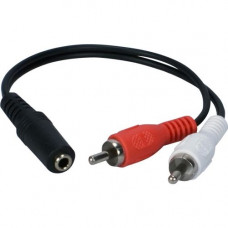 Qvs 3.5mm Mini-Stereo Female to Two RCA Male Speaker Adaptor - 8" Mini-phone/RCA Audio Cable for Audio Device, Speaker - First End: 1 x Mini-phone Female Stereo Audio - Second End: 2 x RCA Male Stereo Audio - Splitter Cable - Black CC399FM