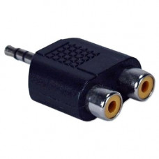 Qvs 3.5mm Mini-Stereo Male to Two RCA Female Speaker Adaptor - 1 x Mini-phone Male Stereo Audio - 2 x RCA Female Stereo Audio - Nickel Connector - Black CC399MFA