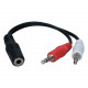 Qvs 3.5mm Mini-Stereo Female to Two Male Speaker Adaptor - 6" Mini-phone Audio Cable for Audio Device, Phone, Cellular Phone - First End: 1 x Mini-phone Female Audio - Second End: 2 x Mini-phone Male Audio - Black, Red, White CC400FMY